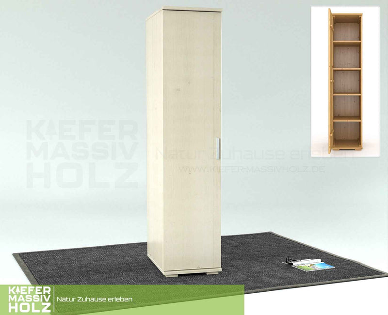 Nobis Kleiderschrank Bio Kiefer | 59 cm Tiefe 1-Türig mit Regalen aus 100% massivem Kiefernholz