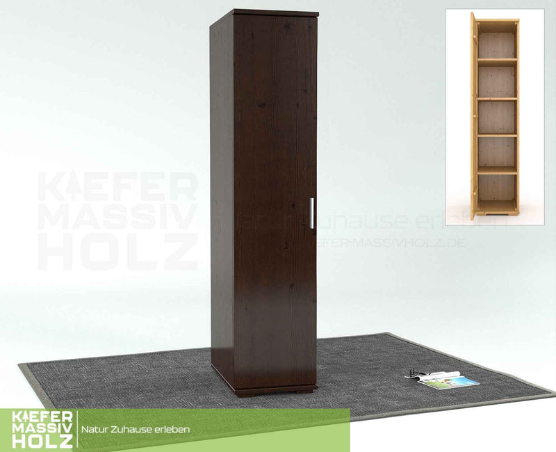 Nobis Kleiderschrank Bio Kiefer | 42 cm Tiefe 1-Türig mit Kleiderstange aus 100% Bio Kiefer Massivholz
