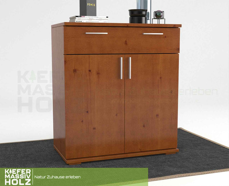 Nobis Kommode 100% Bio Kiefer | Sideboard mit 1-Schublade und 2-Türen | 90cm hoch