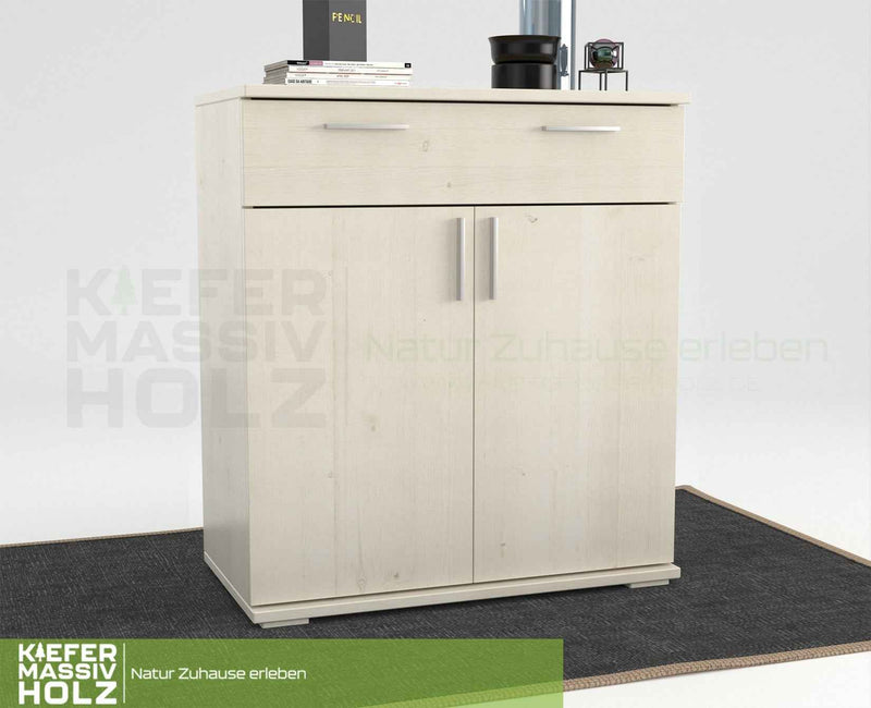 Nobis Kommode 100% Bio Kiefer | Sideboard mit 1-Schublade und 2-Türen | 90cm hoch
