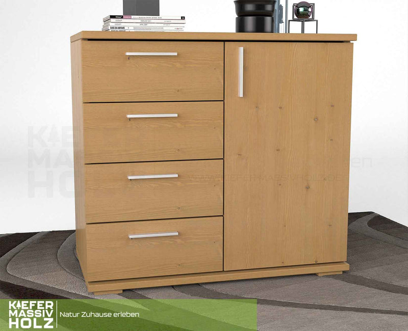 Nobis Kommode aus Bio Kiefer Massivholz | Sideboard mit 4 kleinen Schubladen und 1 Tür