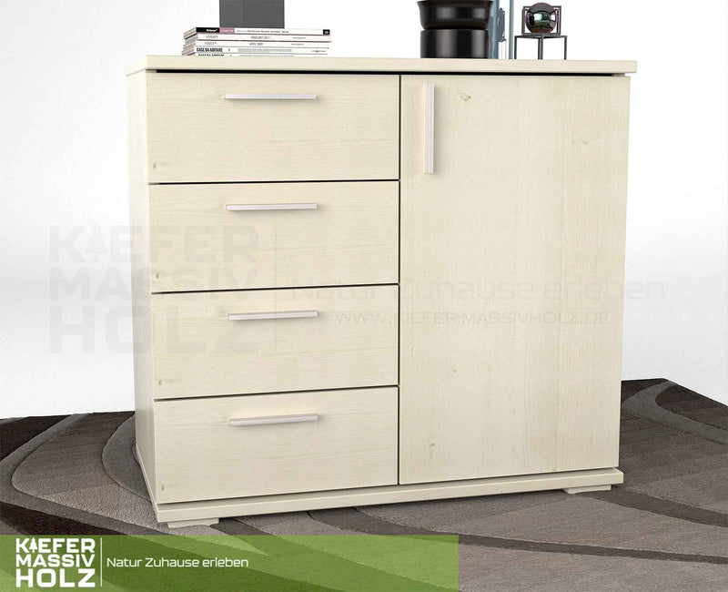 Nobis Kommode aus Bio Kiefer Massivholz | Sideboard mit 4 kleinen Schubladen und 1 Tür
