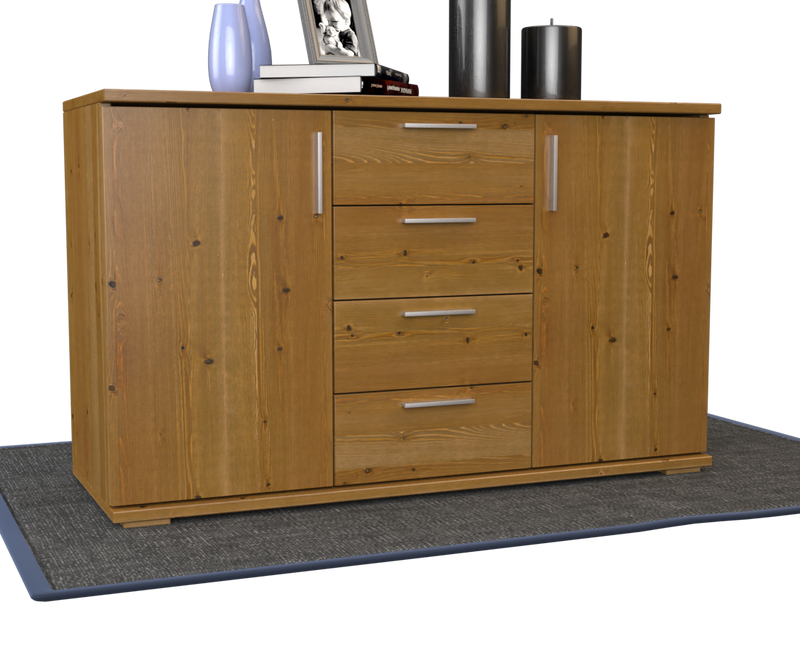 Nobis Kommode aus Massivholz | Sideboard mit 4 Schubladen und 2 Türen | 100% Bio Kiefer Massivholz