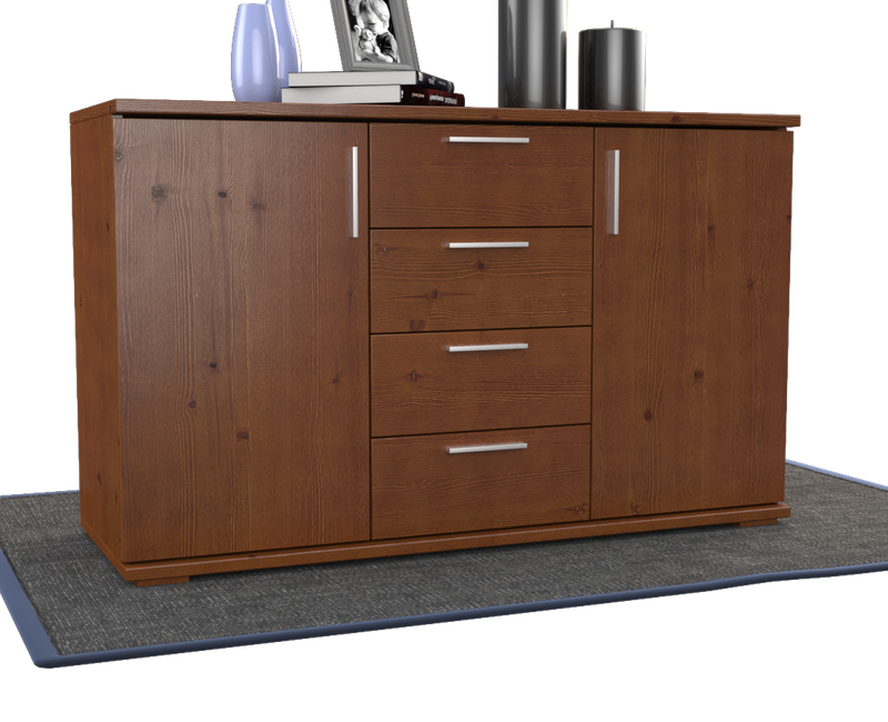 Nobis Kommode aus Massivholz | Sideboard mit 4 Schubladen und 2 Türen | 100% Bio Kiefer Massivholz