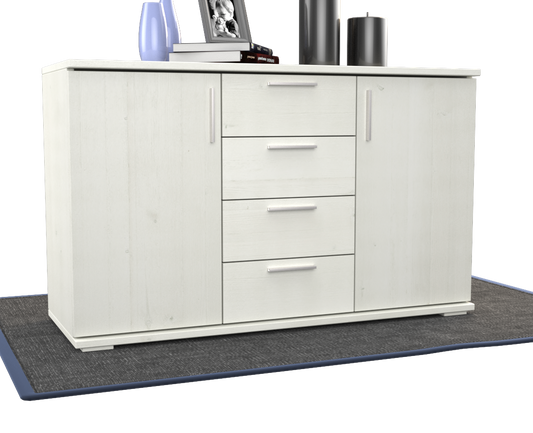 Nobis Kommode aus Massivholz | Sideboard mit 4 Schubladen und 2 Türen | 100% Bio Kiefer Massivholz