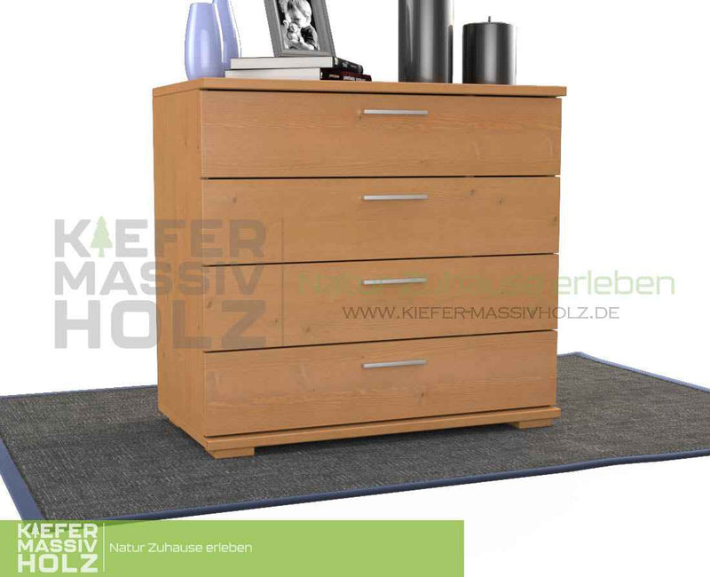 Nobis Kommode aus Kiefer Massivholz | Sideboard Anrichte mit 4 Schubladen aus 100% Bio Holz