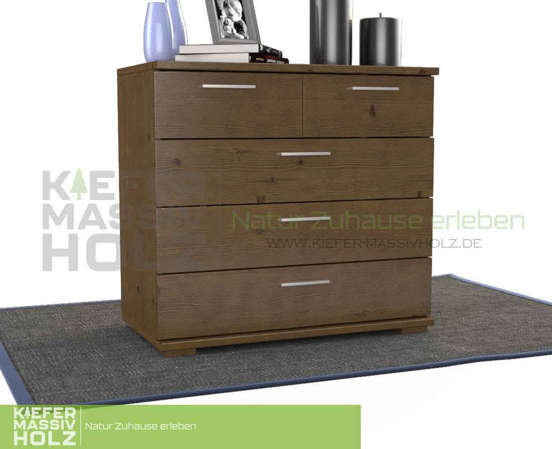 Nobis Kommode 100% Bio Kiefer | Sideboard mit 5 Schubladen aus massivem Holz