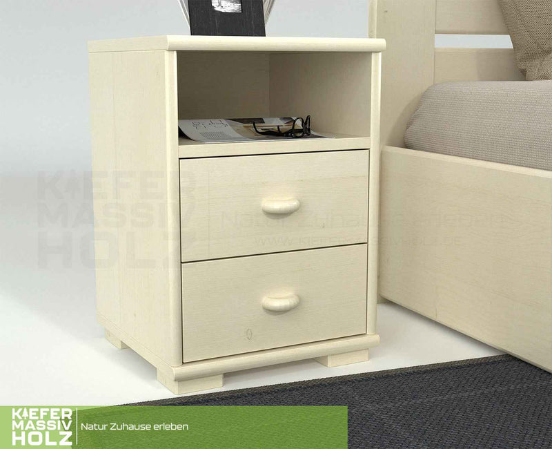 Vanessa Kiefer Massivholz Nachttisch Kiefer mit 2 Schubladen und 1 Regal aus 100% Bio Kiefer