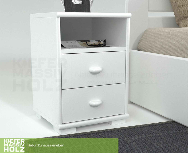 Vanessa Kiefer Massivholz Nachttisch Kiefer mit 2 Schubladen und 1 Regal aus 100% Bio Kiefer