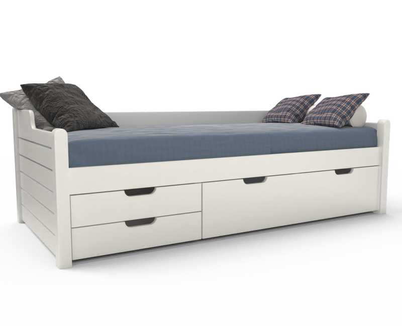 Einzelbett 90x200cm Bio-Kiefer Massivholz mit 3 Schubladen als Gästebett