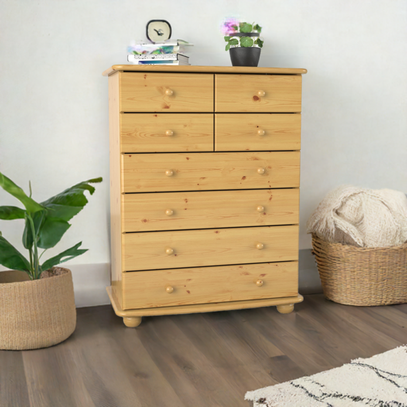 Anika Bio Kiefer Massivholz Kommode 8-Schubladen aus 100% Bio Kiefer