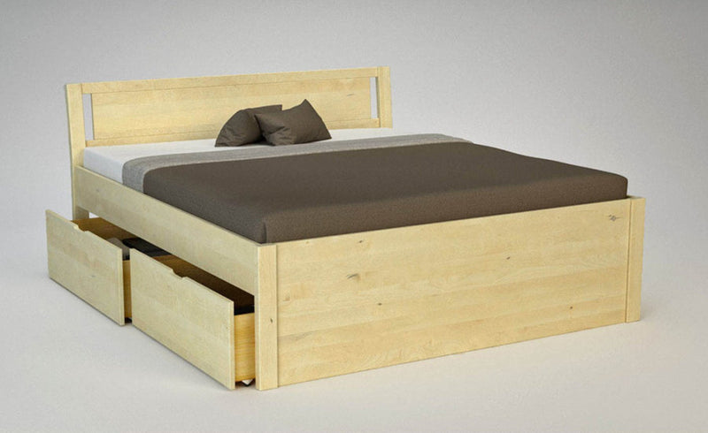 Bett aus Holz, Model PENDENZA-VERSO, Birke, mit 4 x Bettschubladen